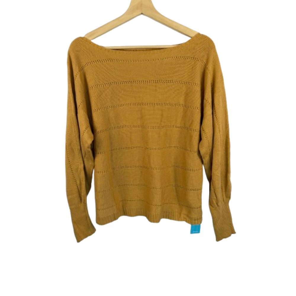 Cupshe Brown Knit Sweater Boat Neckline Dropped Shoulder Pullover Size L NWT
